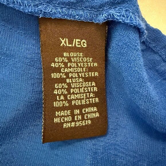 Fever Royal Blue Sleeveless Button Down Top w/Tank Sz XL, Casual, Summer, Travel - Picture 6 of 12